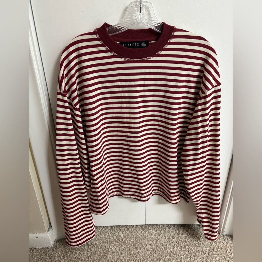 Lioness Bloom Burgundy and Cream Striped Top